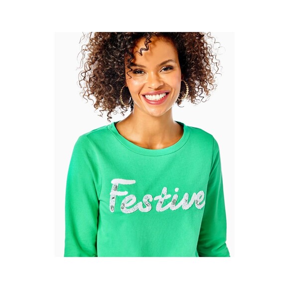 Lilly Pulitzer Rami Sweatshirt Tunic Top Graphic Pullover Beaded S NWD 279050 - Picture 4 of 11